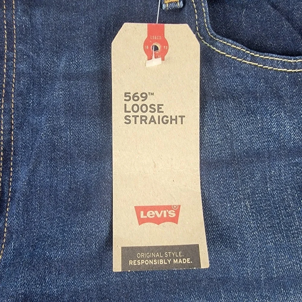 Levis Mens Jeans 569 Loose Straight Leg Stretch Denim Dark Wash 44x32 Western
